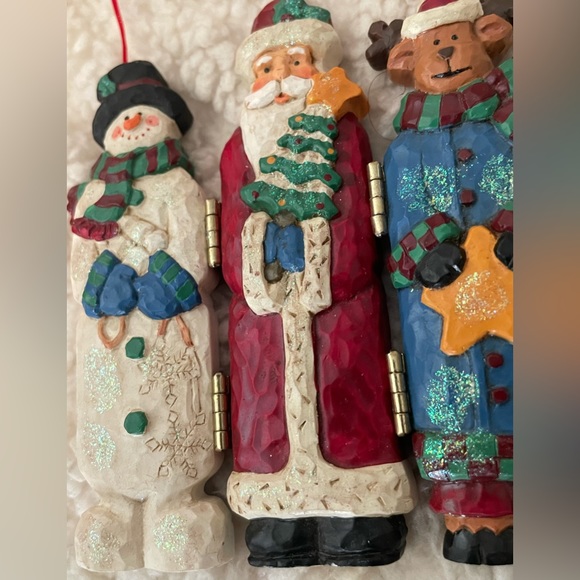 Vintage Christmas ornament- snowman, Santa & reindeer - hang or stand up, hinges - Picture 6 of 6